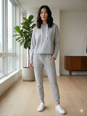 AMELIE FOLIES Pearl Embellished Jogger Set - Hoodie & Track Pants Co-ord S